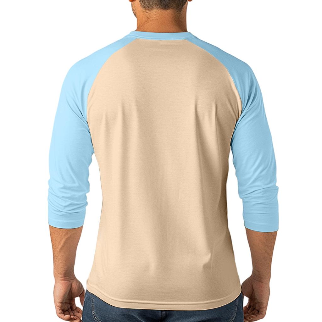 Men's Button-Down Contrast Raglan 3/4 Sleeve Top