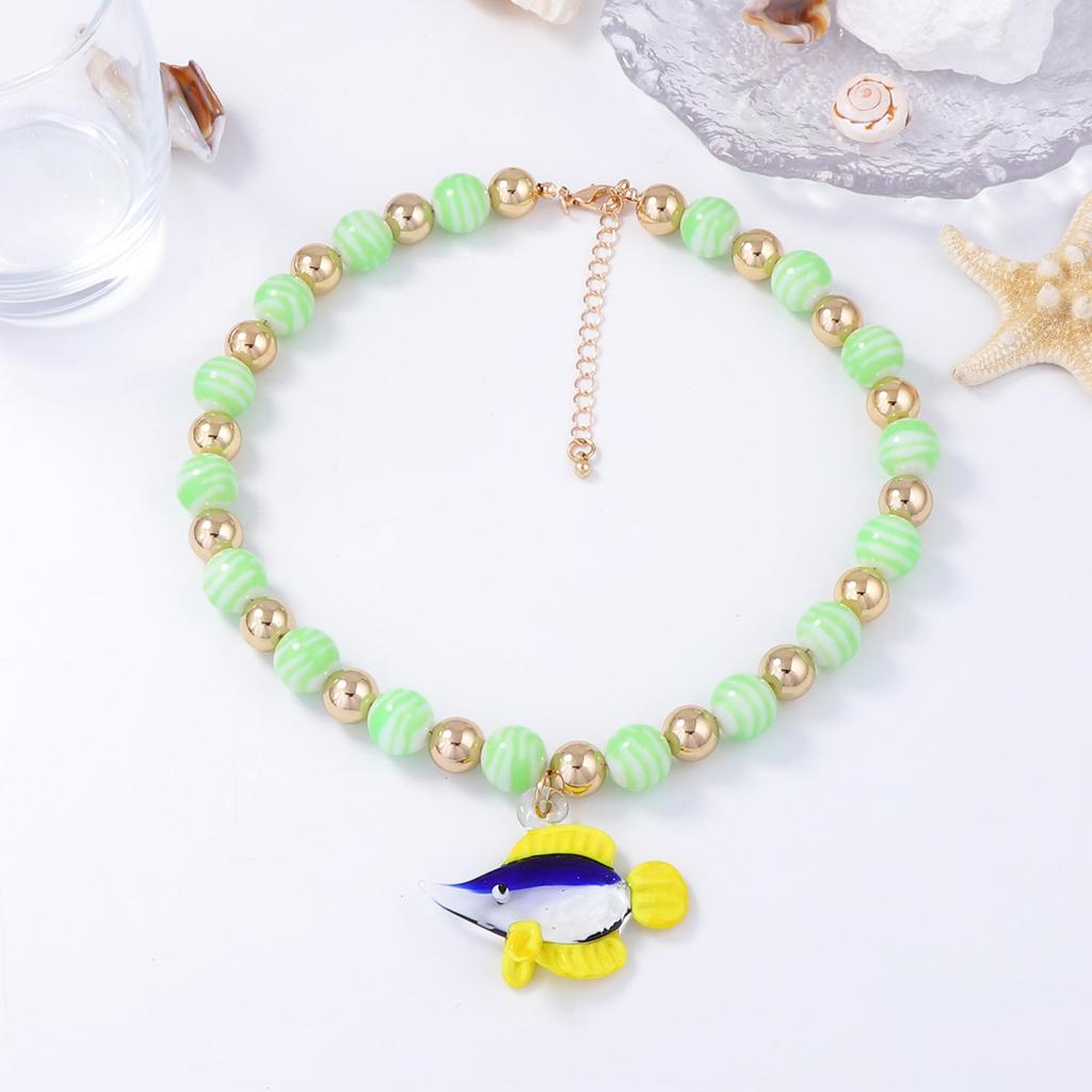 Personalized Bohemian Summer Fresh Ocean Wind Colored Handmade Beaded Glass Ocean Fish Pendant Necklace