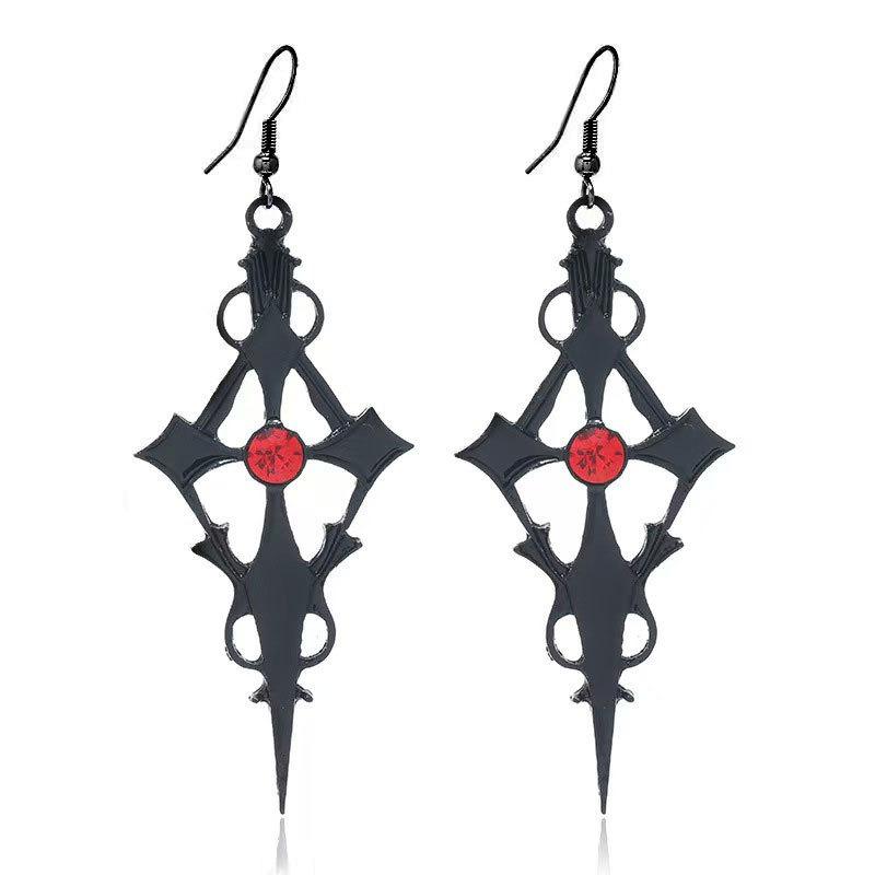 Dark Punk-style Diamond-encrusted Cross Earrings Necklace Halloween Party Earrings and Necklaces