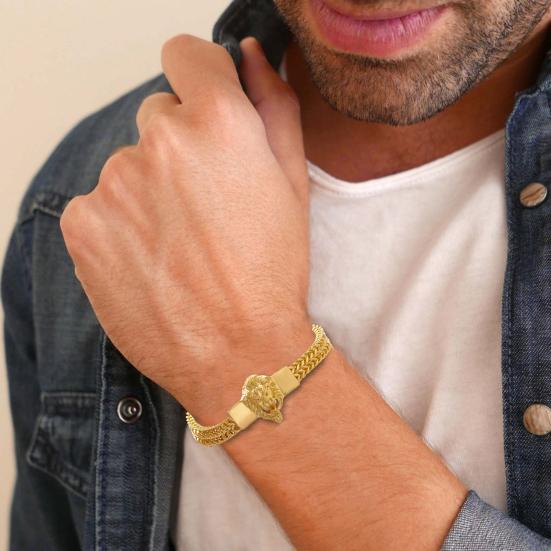 Men Bracelet Lion Decor Hip Hop Style Bracelet Round Smooth