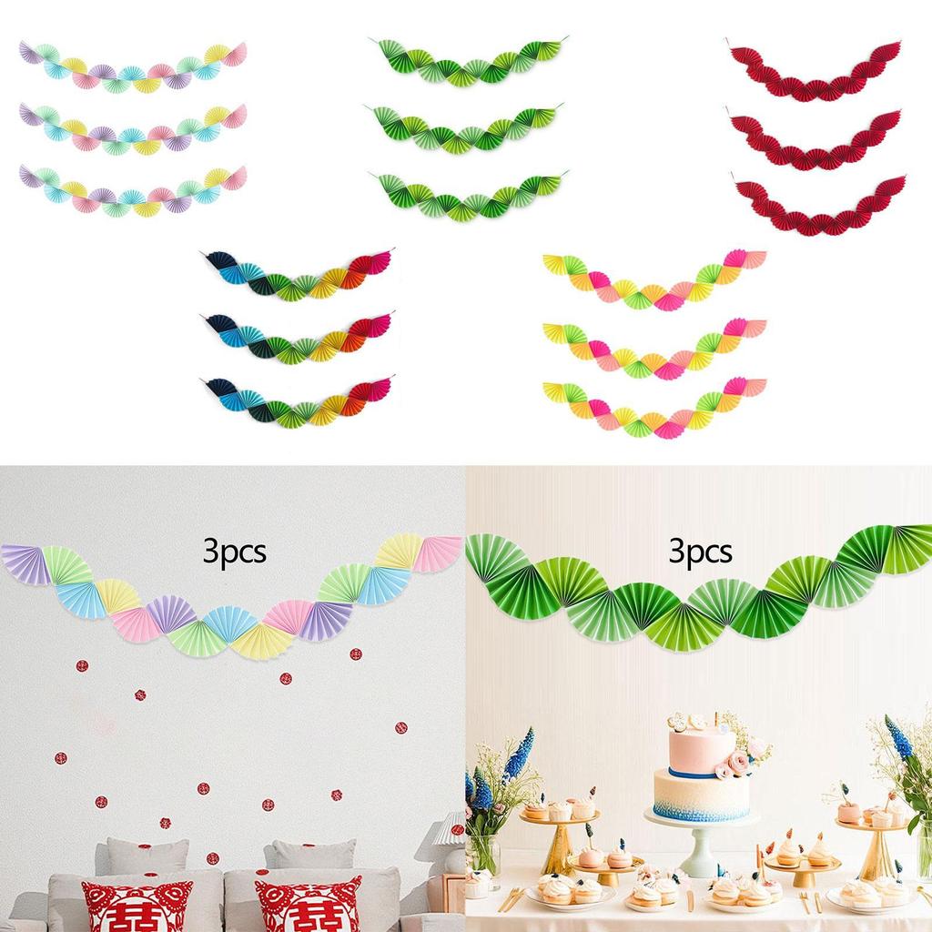 3x Paper Fans Garland Ceiling Hanging Decoration Ornament Background for Party Supplies Celebration Carnival Birthday Wedding
