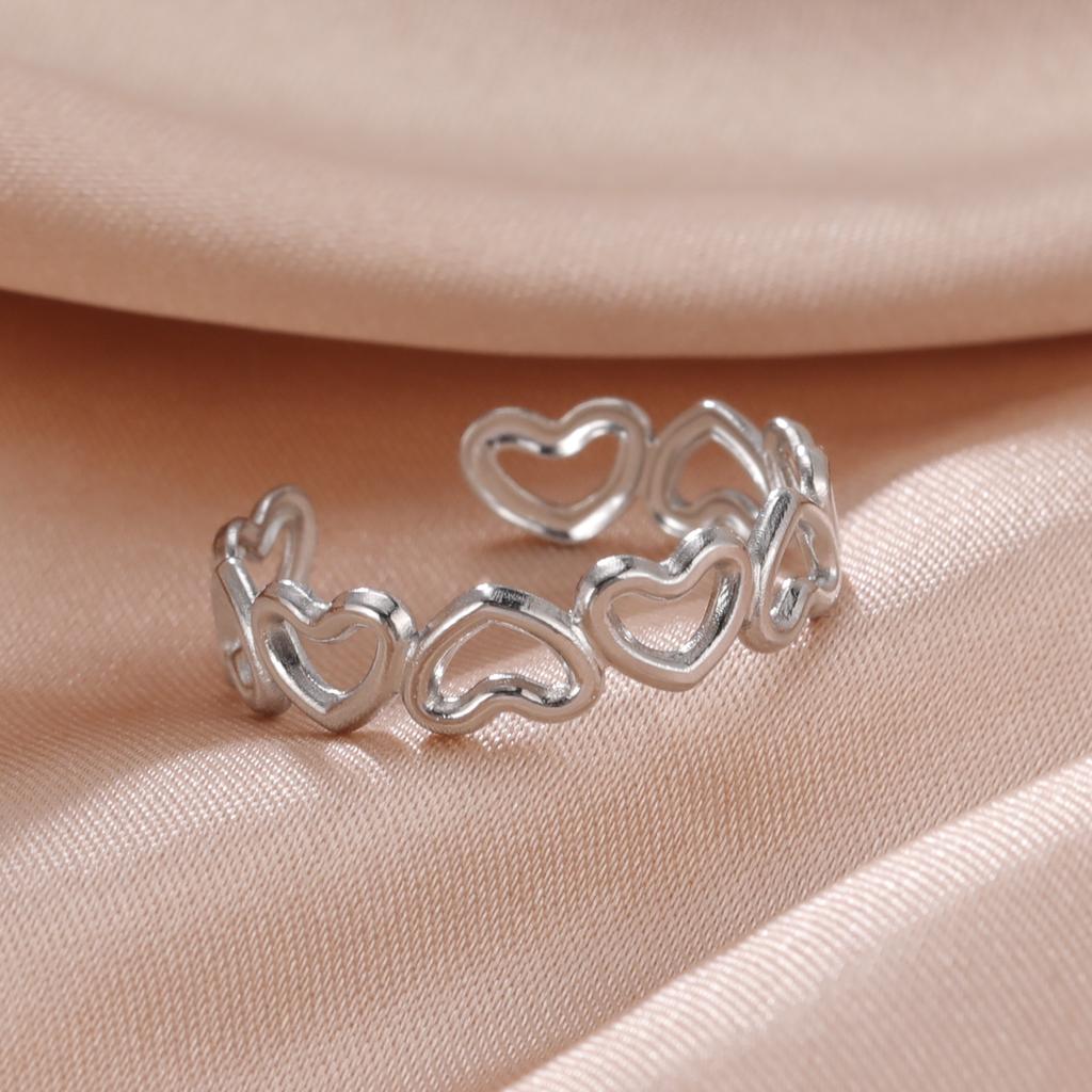 Stainless Steel Women Rings Geometric Heart Aesthetic Adjustable Open Finger Ring Fashion Party Jewelry Gifts