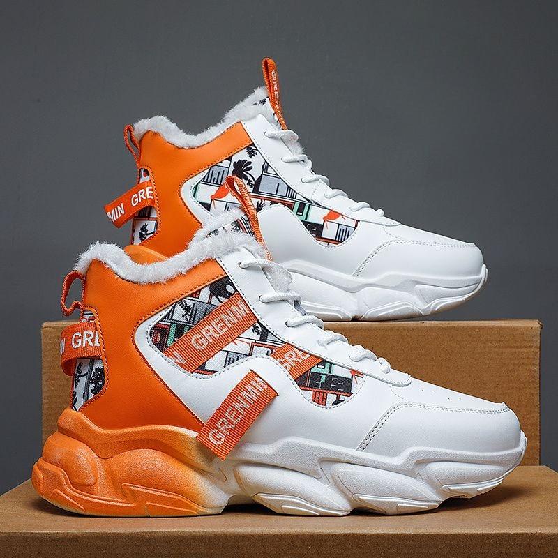 Youth Student Men's Winter Fleece Lined Thickened High Top Sneakers Trendy Lace Up Versatile Basketball Running Fashion Shoes