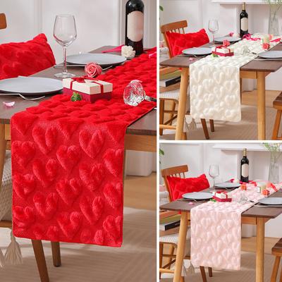 Valentýnský běhoun na stůl Plyšový běhoun na stůl s láskou a srdíčky Chlupatý srdíčkový romantický běhoun na stůl pro domácí jídelní stůl Výročí Svatba