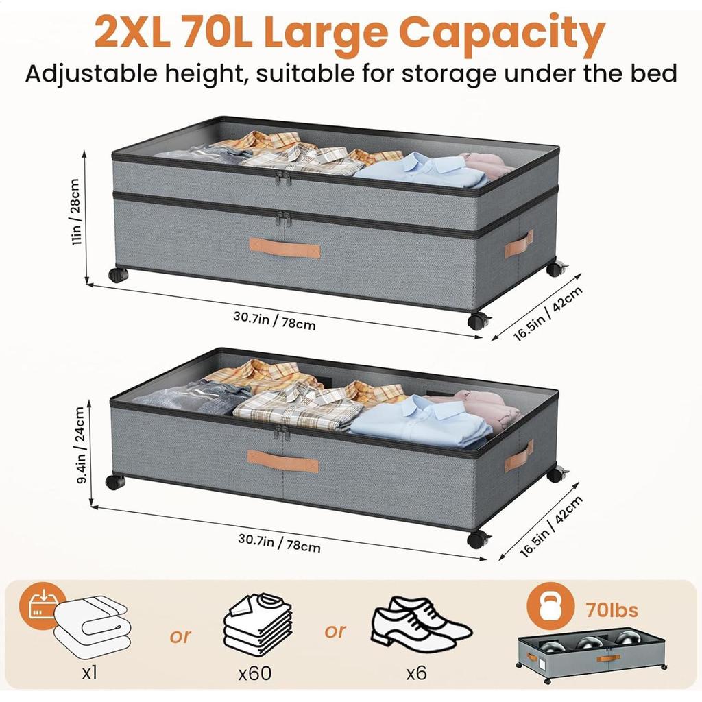 Under bed Storage Bag with Wheels Lid Quilt Bags Wardrobe Clothes Organizer Storage Box Dustproof Organizer Large Capacity