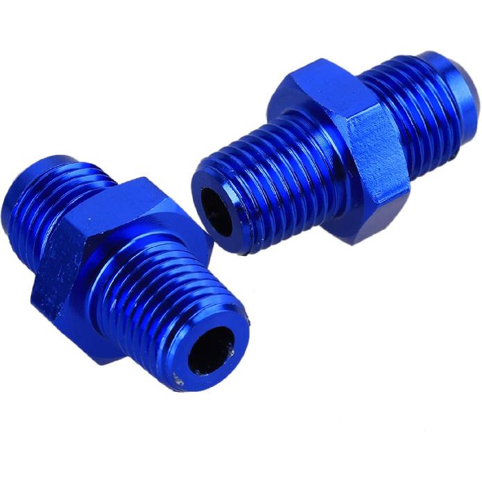 RDEXP Blue Aluminum Alloy AN6-1/4"" NPT Male Flare to Male Straight Pipe Thread Fitting Adapter Set of 2