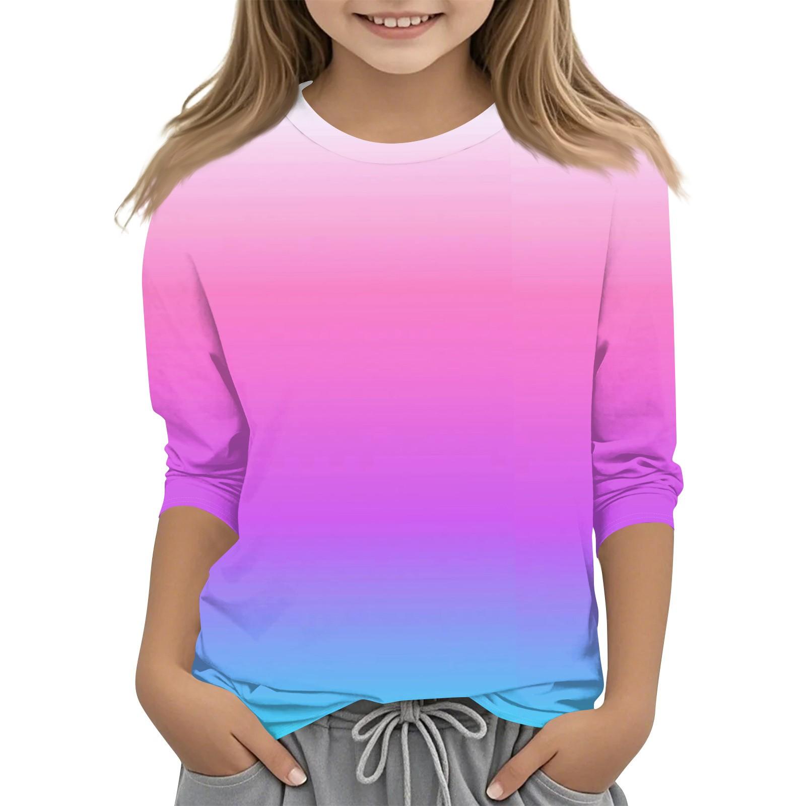 Children s 3/4 Sleeves Printed O-neck Top Everyday Casual T-shirt 110 белый