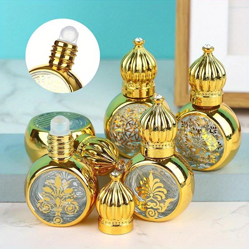 10ml Mini Portabil Călătorie Galvanizat Sculptat Sticlă Sticlă Golă Sticlă cu Roll-On pentru Uleiuri Esențiale Formă Coroană Aurie Îmbuteliere Parfum