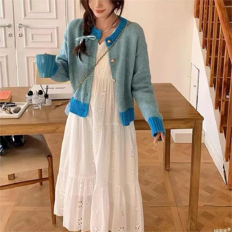 

Дизайнерский свитер с круглым вырезом и контрастными цветами, женский розовый, с ощущением высокого класса, свободный вязаный кардиган, женская весенне-осенняя верхняя одежда, чистый стиль 45-282 (average size)