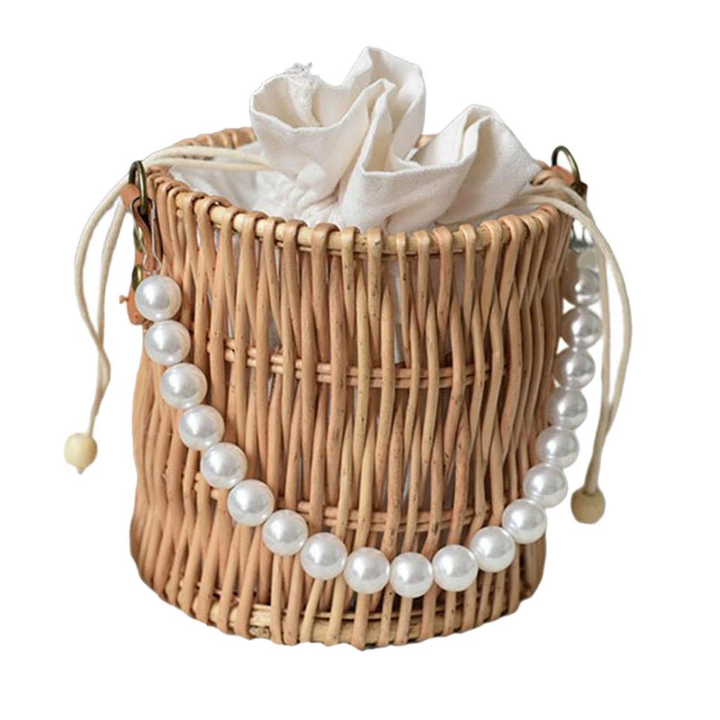 Hand Woven Rattan Handbag for Women Top Handle Boho Small Fashion Bucket Bag Purse Basket