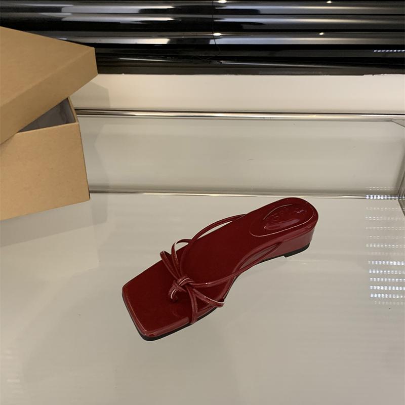 

2025 Summer Women Wedges Heel Flip Flop Fashion Leopard Print Clip Toe Slides Ladies Outdoor Beach Dress Slippers 35 красный