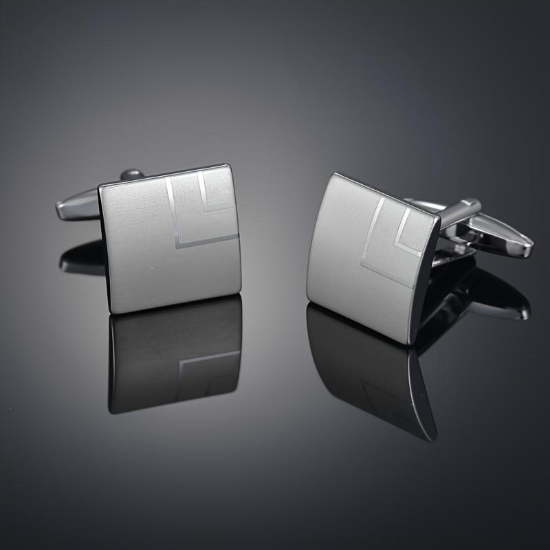 Золотые Геометрические Квадратные Мужские Запонки с Лазерной Гравировкой Natural