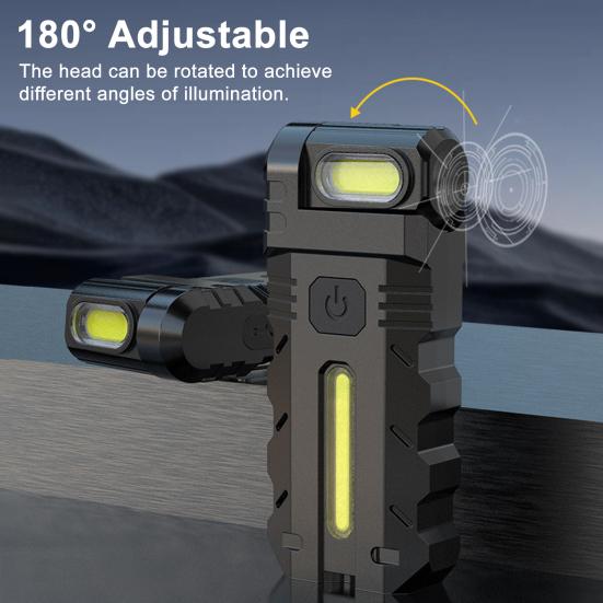 1/2/3Pcs 180 Degrees Rotating Head Flashlight Magnetic Dual Beam LED Work Light USB Rechargeable Pocket-Size Outdoor Camping EDC Lamp