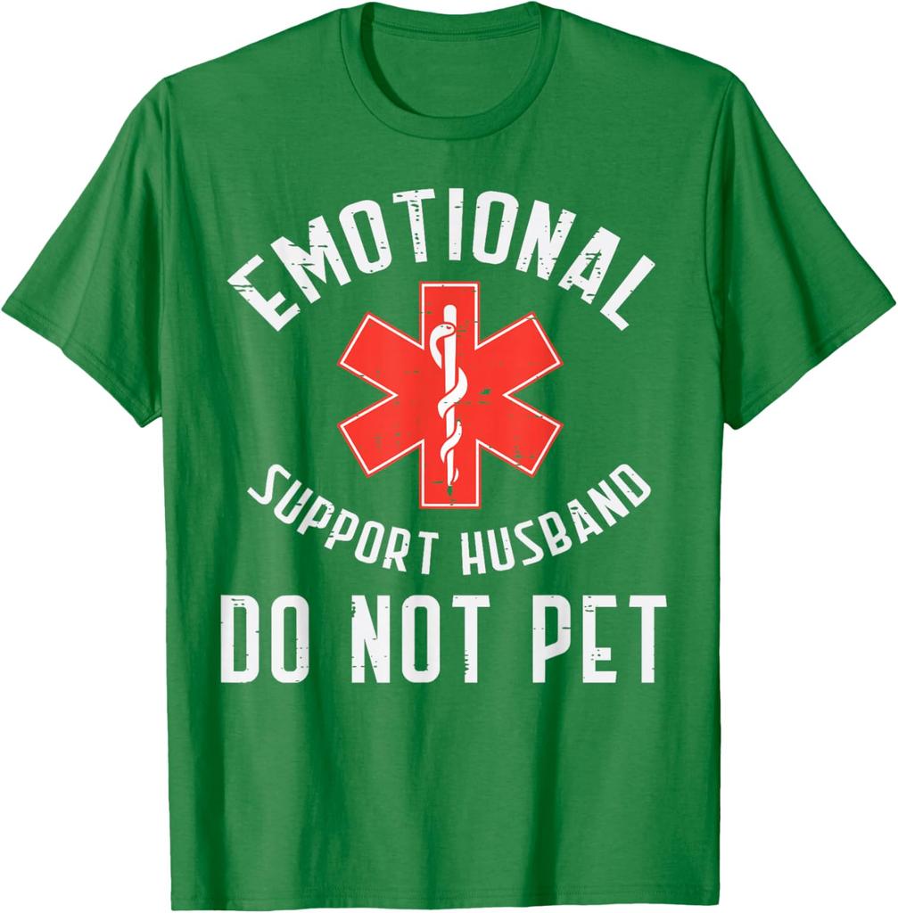 Emotional Support Husband EMS Star Paramedic Graphic Tee Casual Cotton TShirt for Men