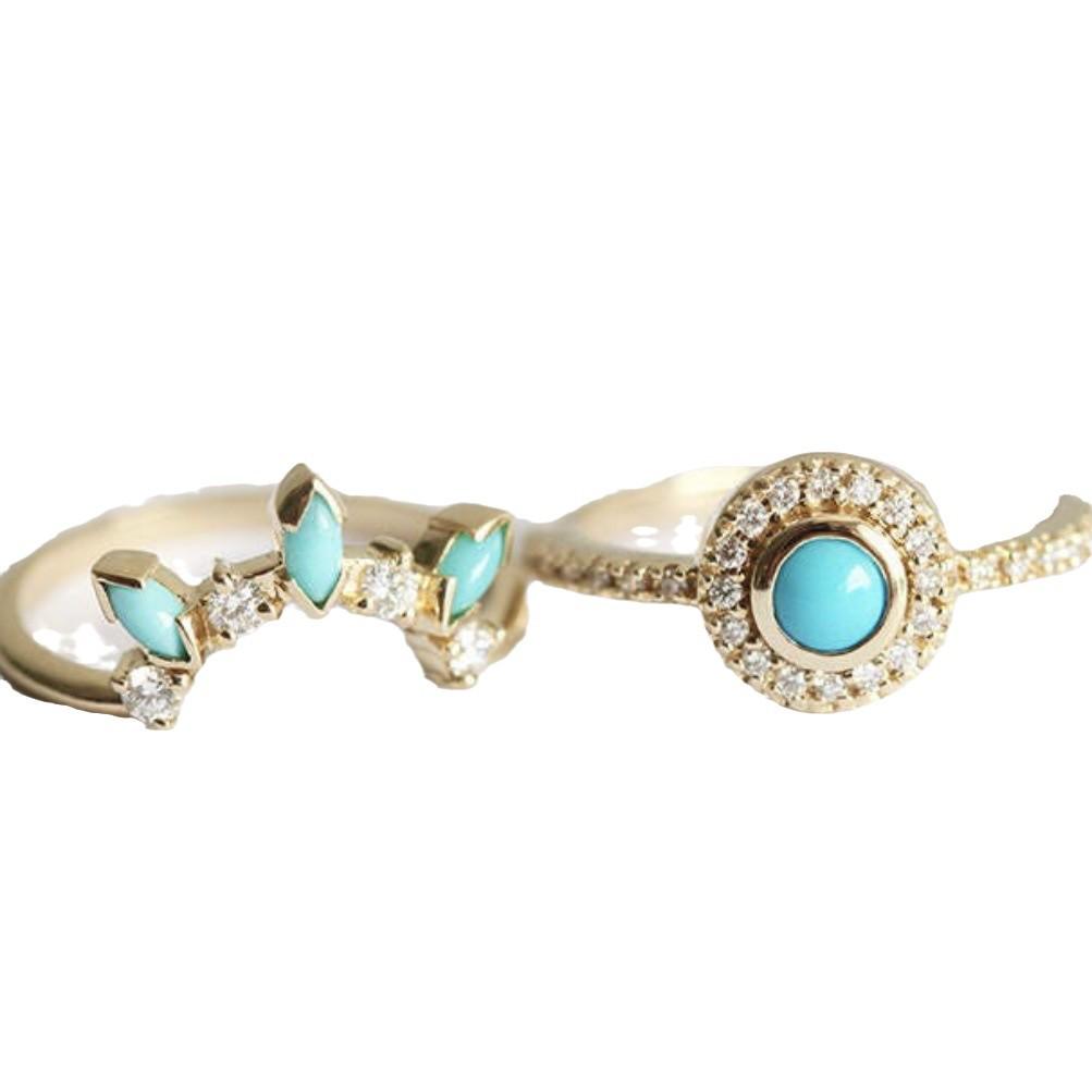 European & American Retro Turquoise Ring: Vintage-Style French Women's Couple Rings