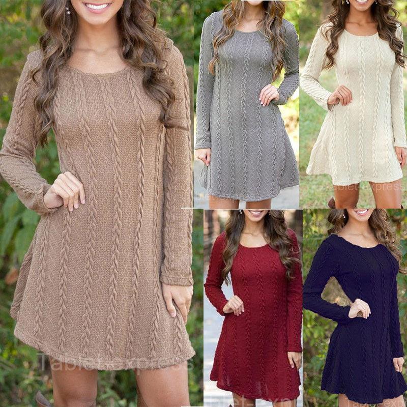 Stylish Women's Knitted Sweater Jumper Mini Dress For Cozy Winter And Autumn Wear