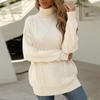 Women Casual Solid Color Pullover High Neck Long Sleeve Sweater Top