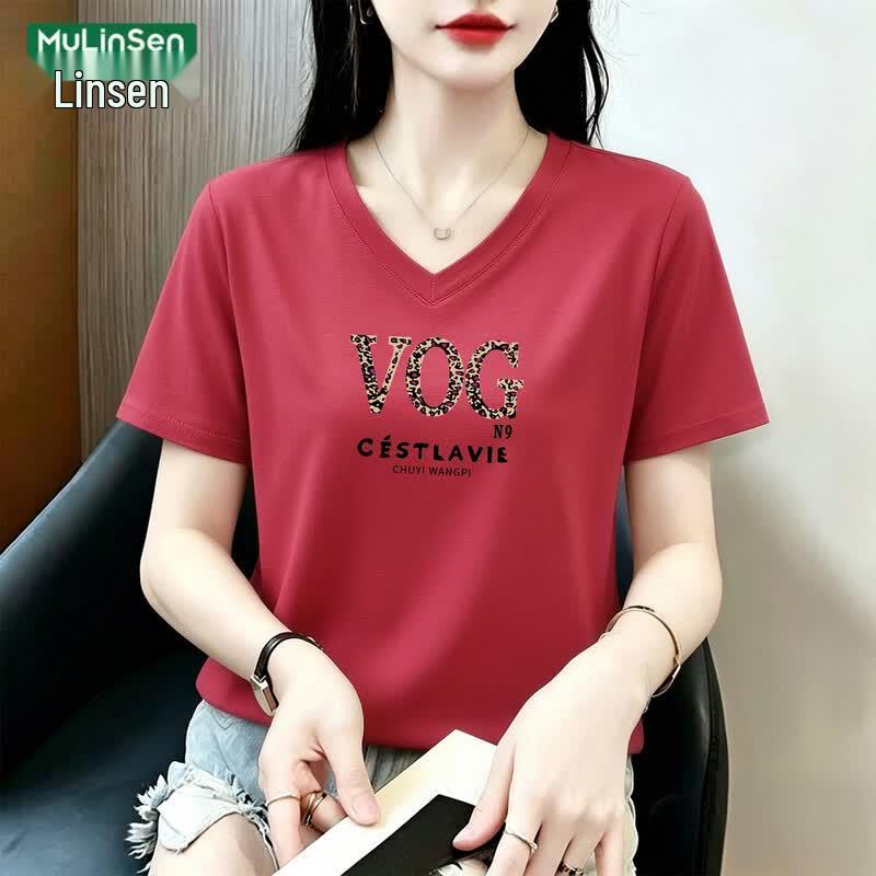 MULINSEN Women s V-Neck Short Sleeve T-Shirt 4XL персидский красный