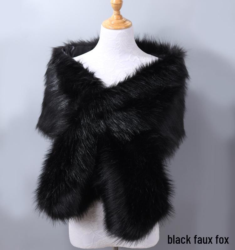 Women's Faux Fox Fur Shawl Cloak: Thick Autumn/Winter Bridal Evening Scarf and Neck Warmer