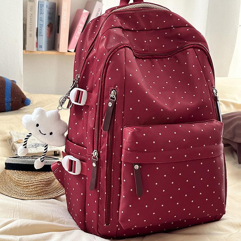 

Small Fresh Wave Point Backpack for High School Girls Lightweight Backpack for Junior High School Students Simple Backpack