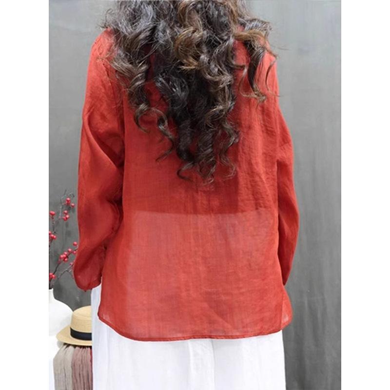 Loose Cotton and Linen Round Neck Long-sleeved T-shirt Spring and Summer New Light Medium and Long Pullover