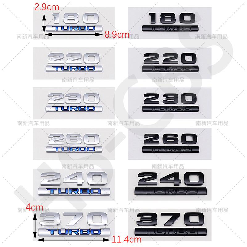 AAYI1  ABS 260 220 370 240 180 230 Letter Turbo Displacement Logo Turbo Rear Trunk Emblem Badge Stickers Accessories Car Styling