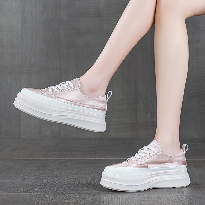 Thick-soled heightening satin board shoes women's spring new muffin versatile niche breathable casual sports little white shoes