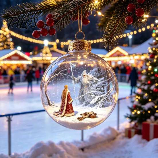 Garden Holiday Ornaments Glowing Christmas Story Ornament, Light-Up 3D Hanging Ball with Warm LED, Mini Decorative Spheres for Holidays Scene