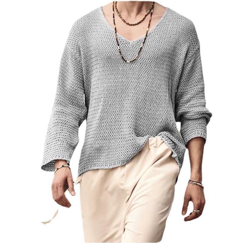Men's Solid Color Long Sleeve Knitted Sweater