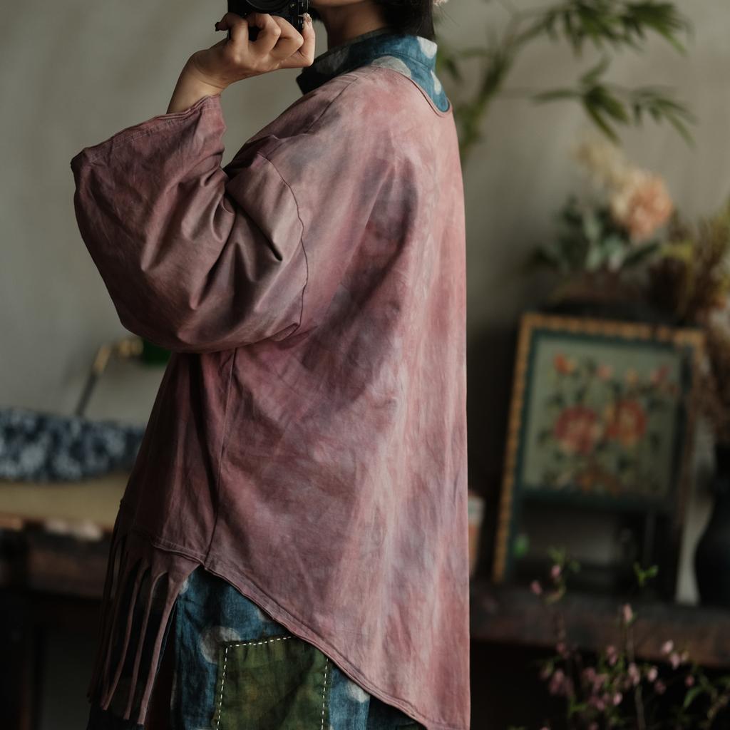 Johnature Women Vintage T-Shirts Spring Chinese Style O-Neck Long Sleeve Patchwork Tassel Soft Female T-Shirts