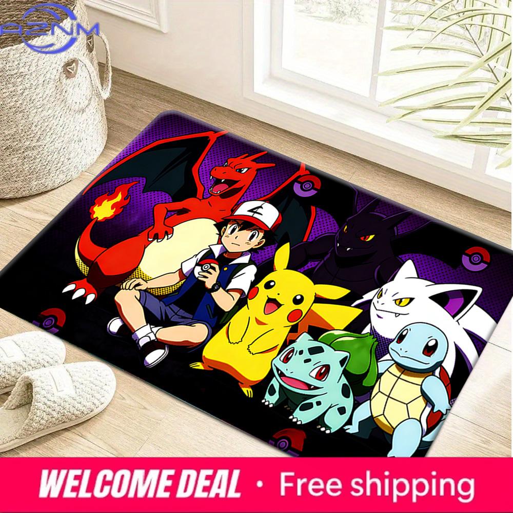 Pokemon Ash & Pikachu Purple Style Print Doormat Non-Slip Absorbent Floor Mat for Indoor Entrance Home Decor