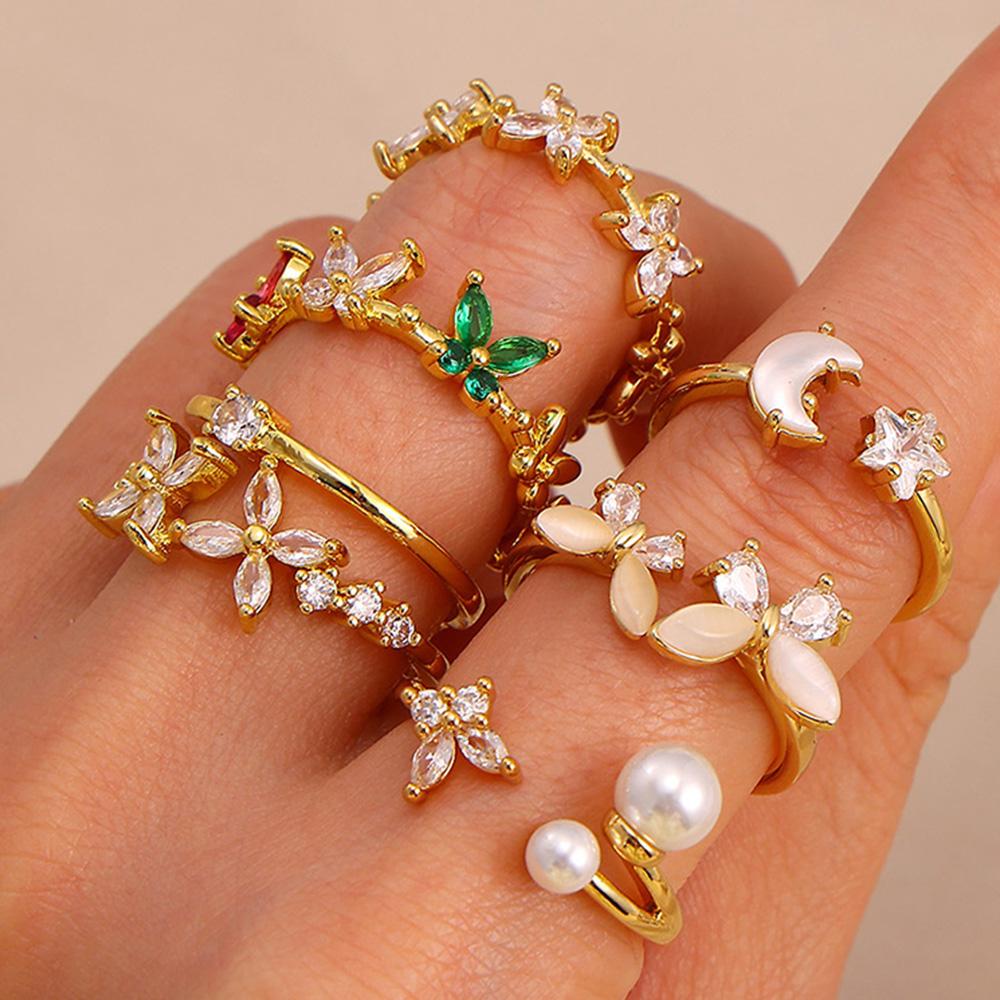 Dainty Zircon Butterfly Open Ring For Women Party Elegant Gold Color Multiple Butterflies Animal Anillos Stainless Steel Jewelry