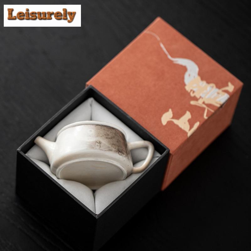 100ML Ink Painting Zhiye Roasting Stone Scoop Teapot Antique Tea Infuser Pot Tea Brewing Kettle With Strainer Tea Services Gift