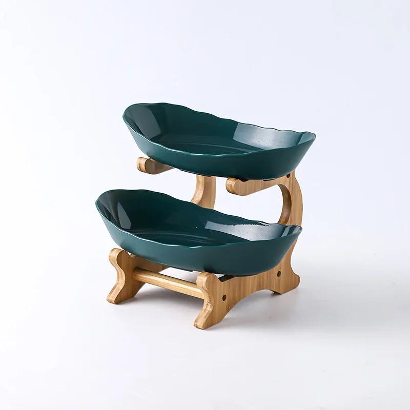 2/3 Layer Table Plates Dinnerware Wooden Kitchen Fruit Bowl with Floors Partitioned Dish Candy Cake Trays Fruit Plate Salad Bowl