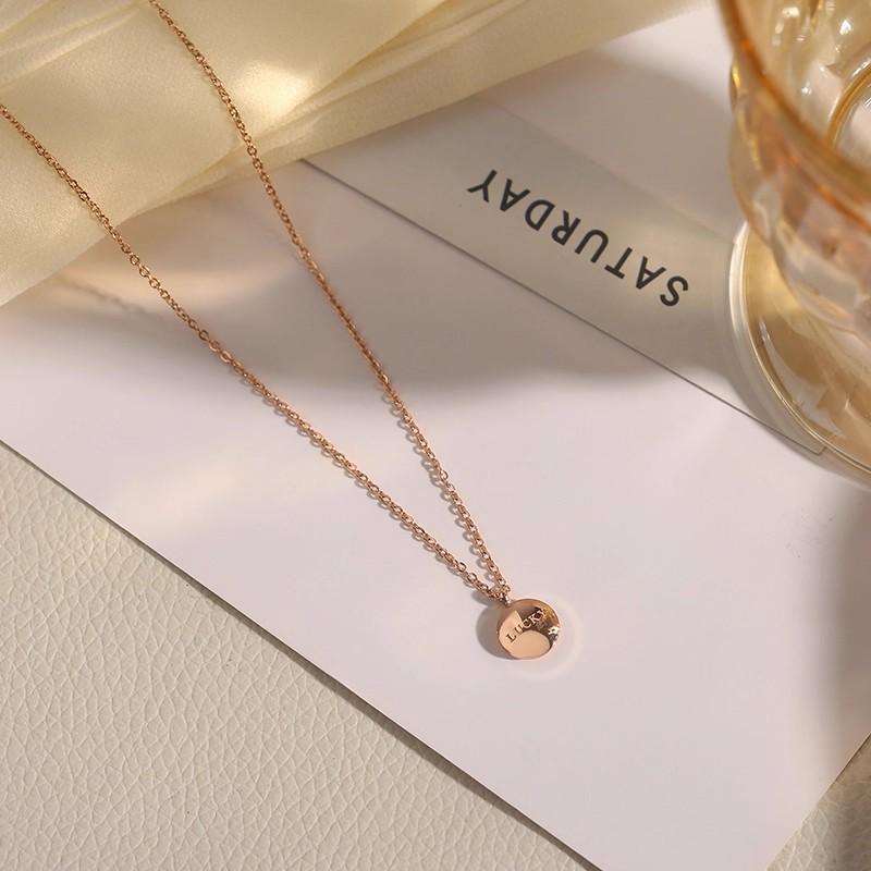 Lucky Letter Small Round Beads 18K Gold Plated Clavicle Chain Necklace - Fashionable Titanium Steel Jewelry