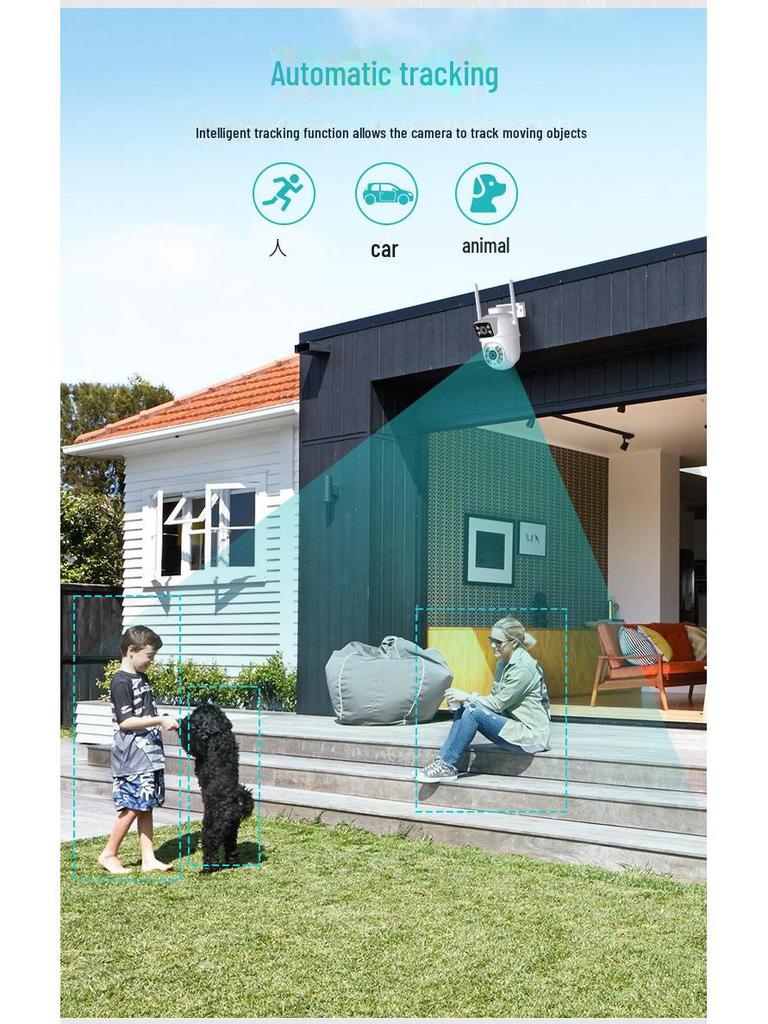 4MP HD Outdoor WiFi Dual-Lens Surveillance Camera with AI Tracking & Warning Light Alarm
