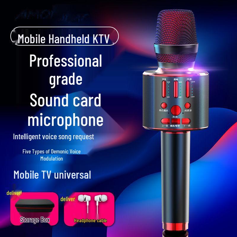 Wireless Bluetooth Mobile Microphone & Speaker for Home Karaoke with Built-in Sound Card