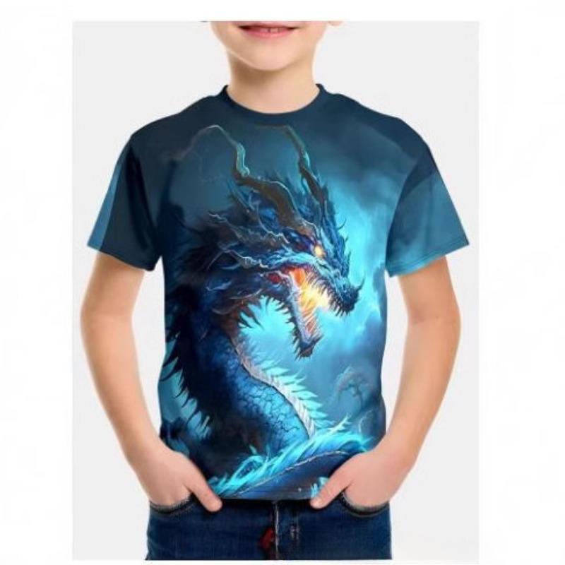 Dragon Series 3D Digitaltryckt Barns Casual Pullover Rundhals Kortärmad T-shirt