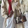 New Large Capacity Brown Bowling Handbag Women's Shoulder Bag Retro Korean INS Style Autumn Winter Fashion Trend Bag
