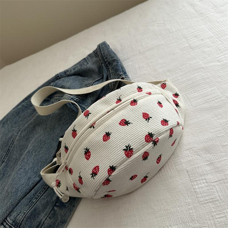 Waist Bag Women Men Corduroy Fanny Pack Strawberries Pocket Fashi Chest Handbag Sports Travel Purse Plaid WaistPack Belly Bags