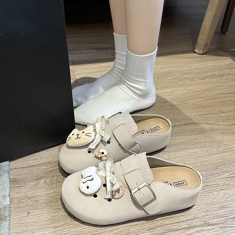 

Тапочки Baotou женские весенне-летние модные и повседневные туфли с мультяшной пряжкой на ремне Boken Shoes 41 бежевый