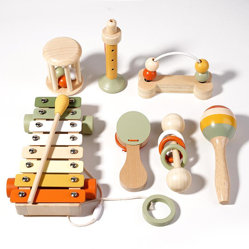 Early Education Puzzle Soothing Rattle Toy Montessori Orff Musical Instrument Baby Grip Training, Wooden