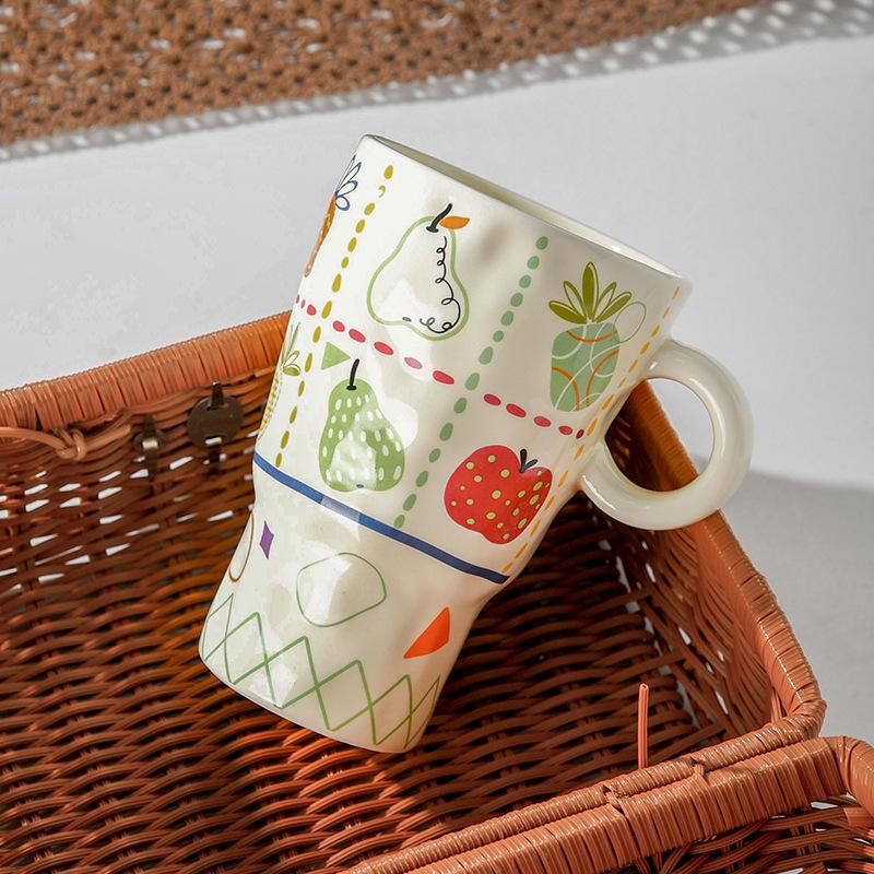 Hand Pinning Ceramic Cup with High Appearance Mug Artistic Goblet Illustration Cup Office Big Water Cup Women