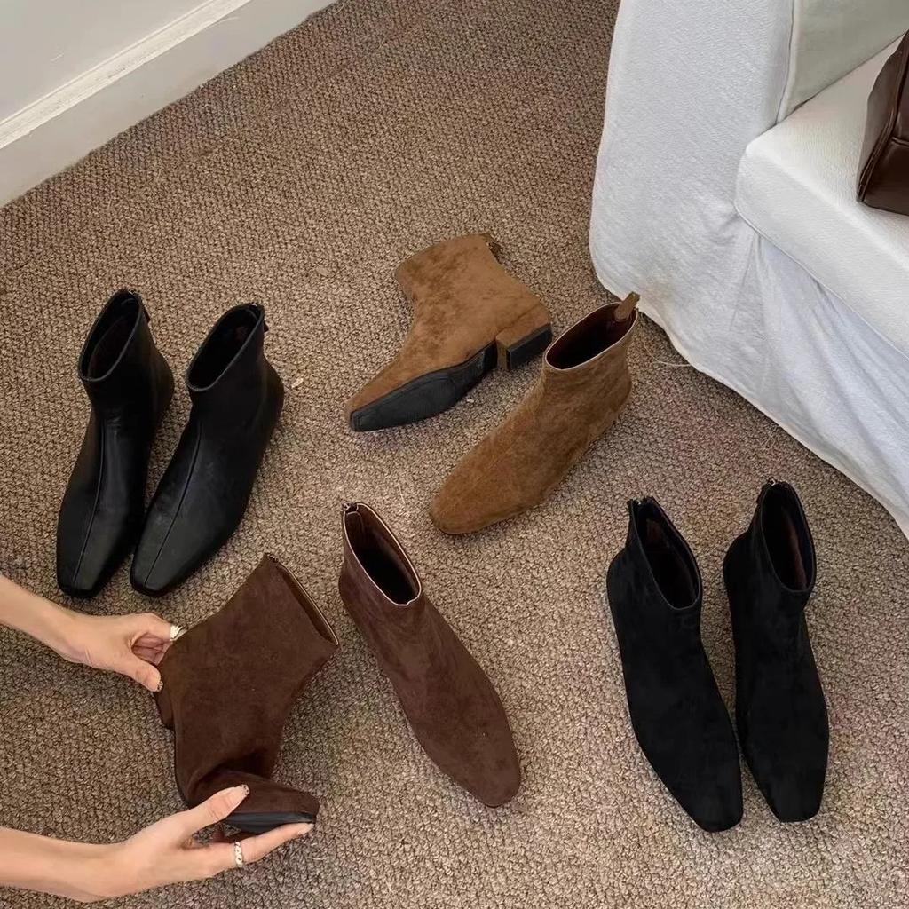 Vintage Suede Woman Stretch Slim Short Boot Casual Low Heel Shoes Autumn Ladies Party Mordern Ankle Shoes  New