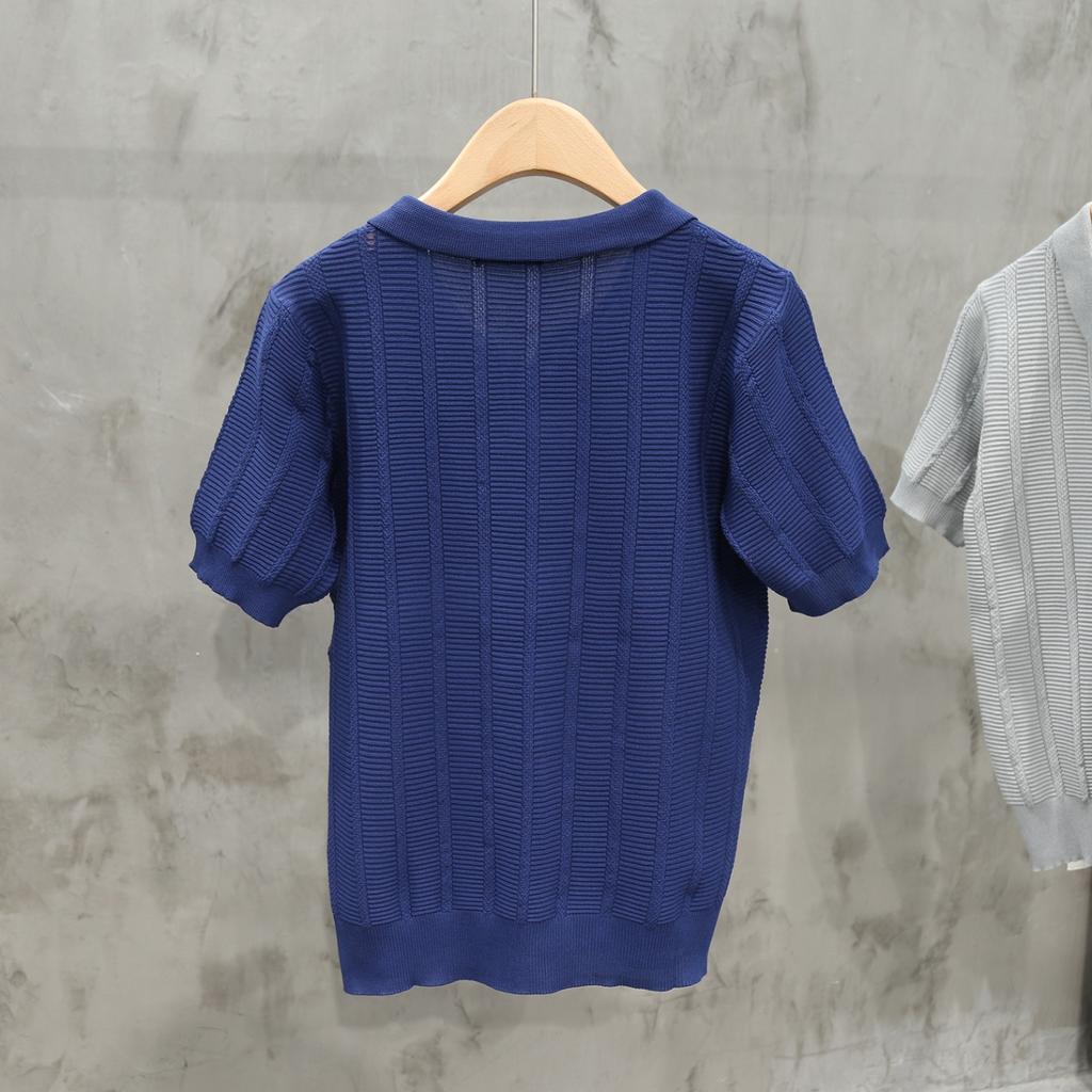 Summer Men's Business Casual Lapel Short Sleeve Knitted Solid Color POLO Shirt