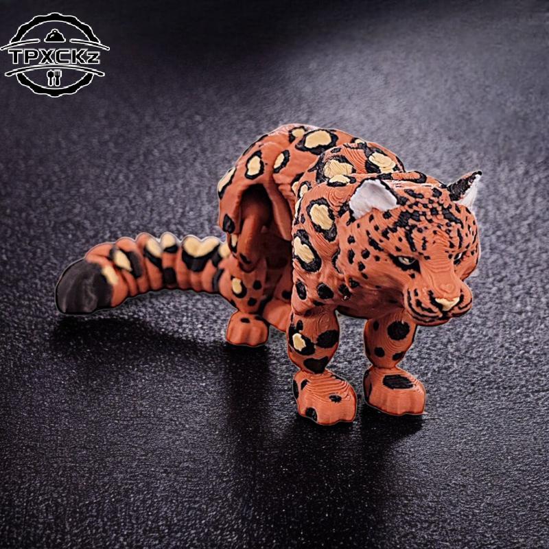 3D Printed Snow Leopard Model Simulation Multi-joint Movable Animals Figurine Miniatures Home Decoration