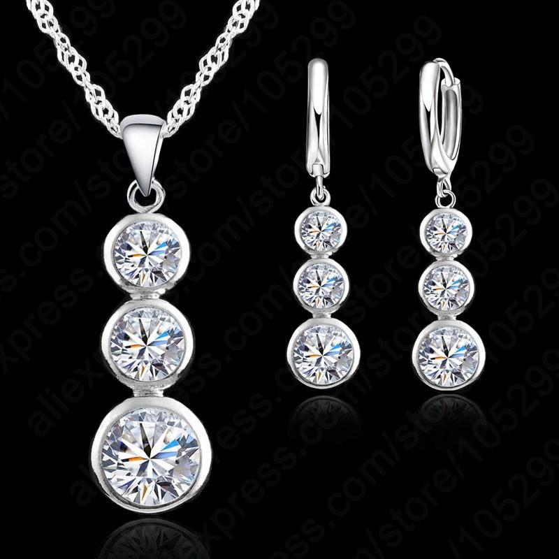 Women Classic 925 Silver Color Bridal Jewelry Sets Pendants Necklaces Earring Set For Wedding Engagement Accessory