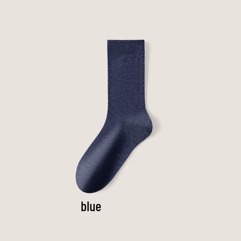 Men's Pure Cotton Antibacterial Mid-Calf Socks - Sweat-Absorbent, Breathable, Solid Color Business Socks for Spring, Autumn, and Winter