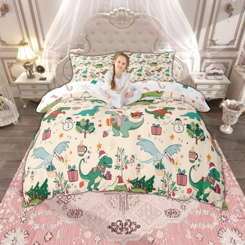 Homewish Kids Merry Christmas Duvet Cover Set, Cute Snowman Santa Claus Bedding, Tree Quilt Cover Set