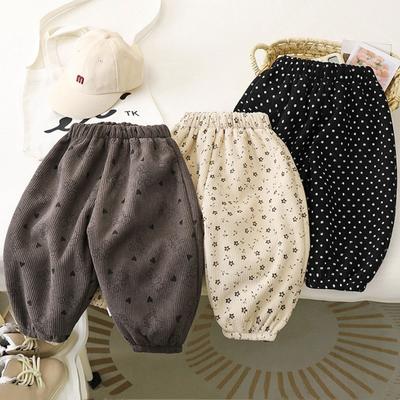 Baby Girls Boys Warm Fleece Kids Printed Pants Thicken Warm Plus Velvet Trousers Autumn Winter Children's Clothing Korean Style